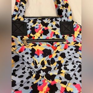 Light blue animal print nylon puffer tote